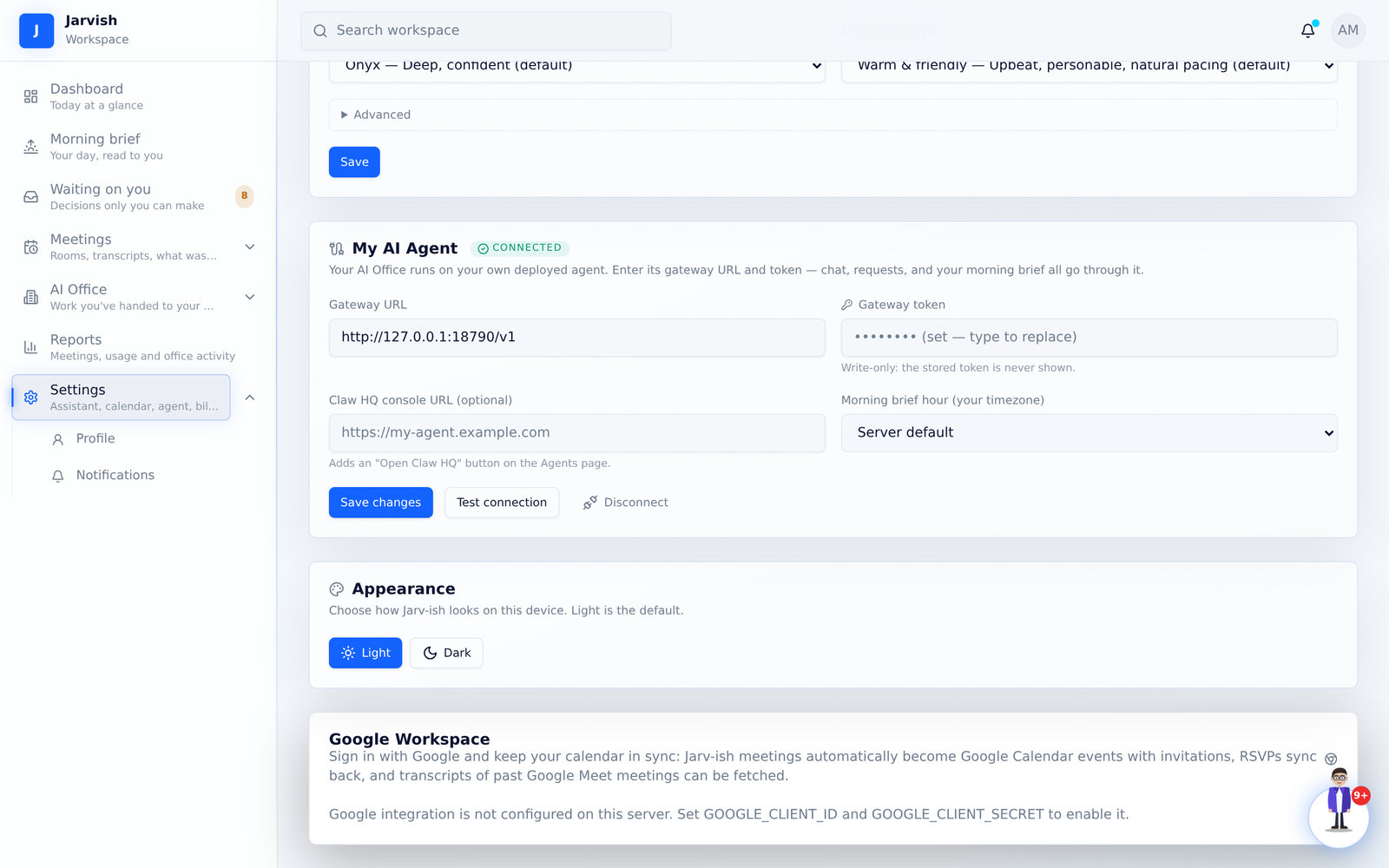 Appearance and Google Workspace.