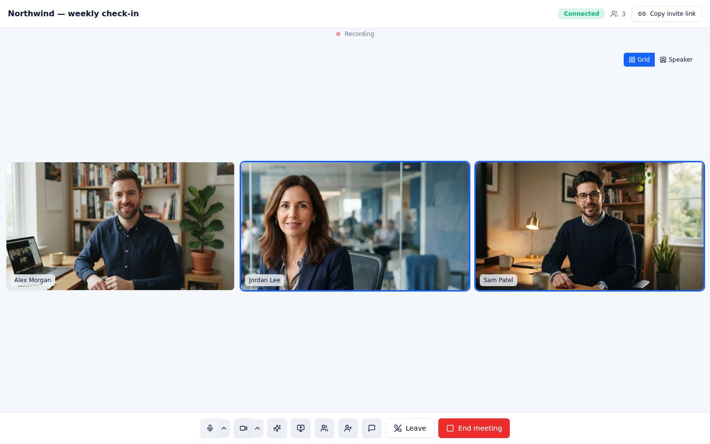 Grid view with three participants